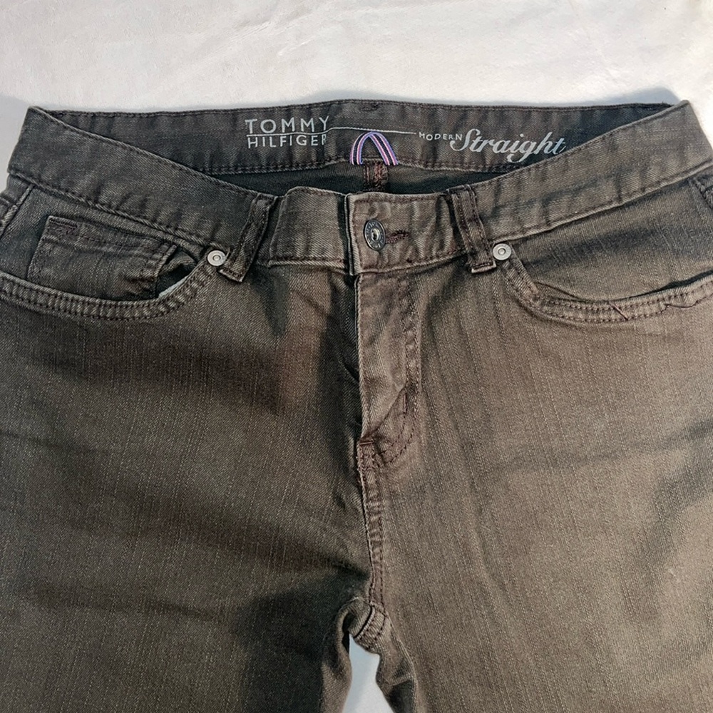 Tommy Hilfiger, straight leg jeans, SZ 7, great shape! Deep green, stretch.